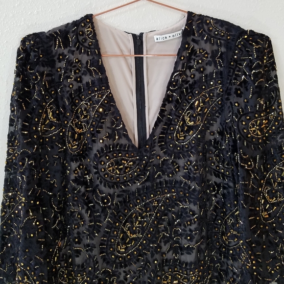 ALICE + OLIVIA Riska Black/Gold Embellished Dress - Picture 2 of 10